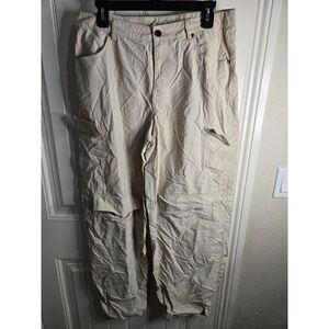 SY Fashion Women’s Size L Beige Cargo Pants Lightweight Utility Pocket Stretch